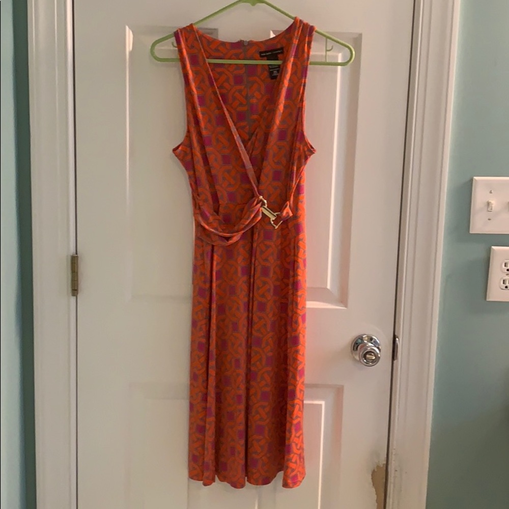 Orange and pink geometric print dress